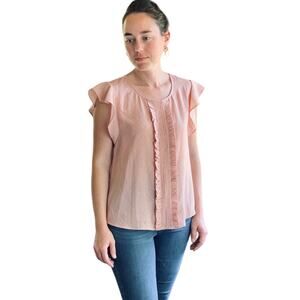 MINE Delicate Pink W/Dots Ruffles Blouse, Size M
